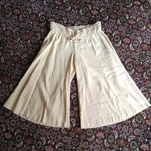 Linen Blend Wide-leg Culotte Pants